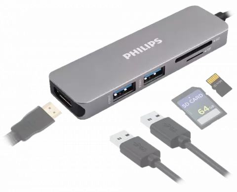 تبدیل USB TYPE-C به PHILIPS HDMI-USB3.0-CARDREADER مدل SWR1608C/93