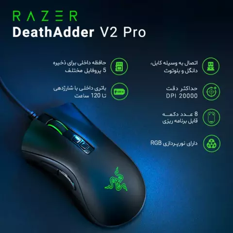 موس بی سیم گیمینگ Razer مدل DeathAdder V2 Pro