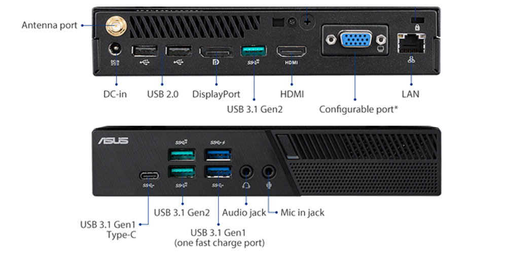 پورت‌های پشتی و جلویی مینی پی سی ایسوس PB60